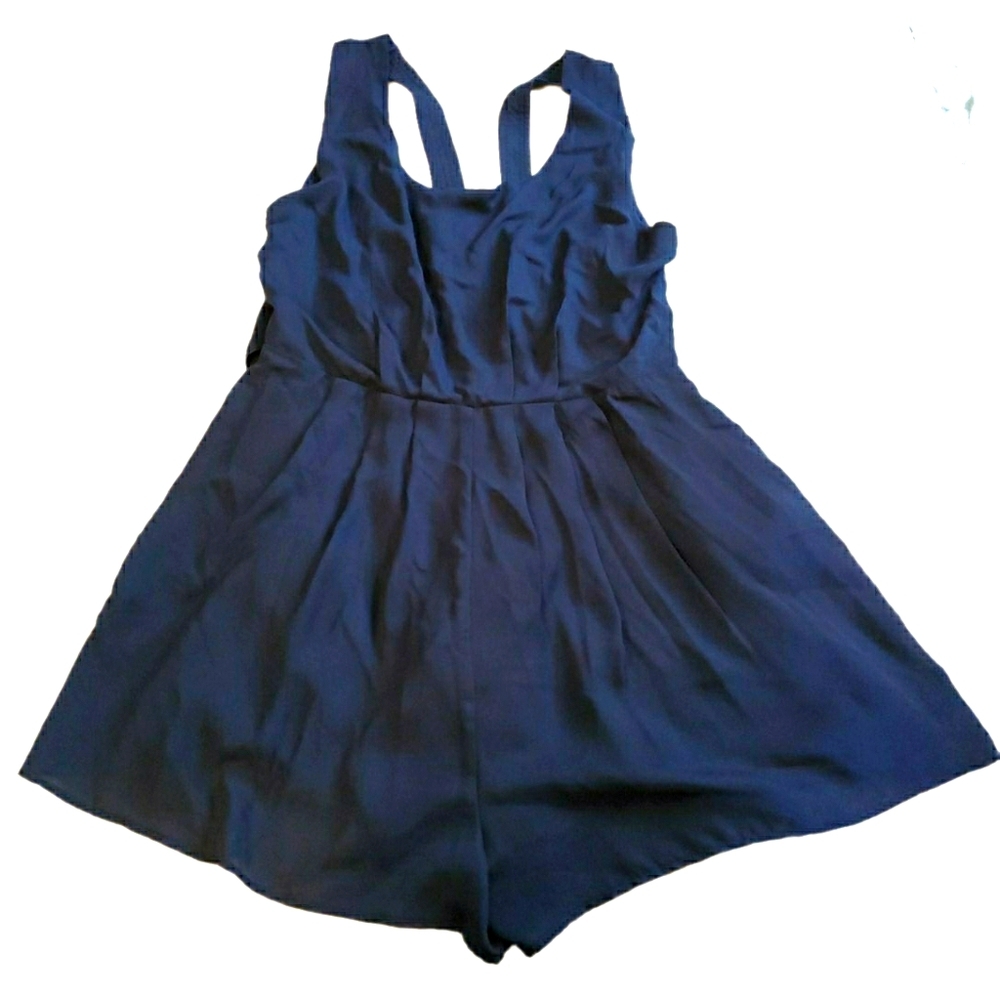 Navy Blue Pleated Romper - Picture 1 of 5